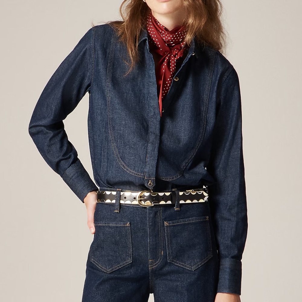 J. Crew Jules Tuxedo Denim Shirt Carole Rinse Wash Size 4 Rodeo Western Coastal